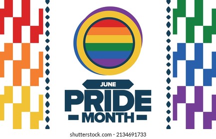 Pride Month in June. LGBT flag. Lesbian Gay Bisexual Transgender. Celebrated annual. Rainbow colours, love concept. Human rights and tolerance. Poster, banner and background. Vector illustration