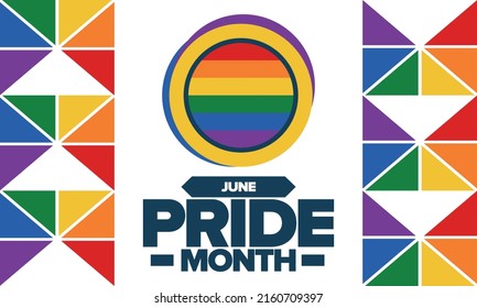 Pride Month in June. LGBT flag. Lesbian Gay Bisexual Transgender. Celebrated annual. Rainbow colours, love concept. Human rights and tolerance. Poster, banner and background. Vector illustration
