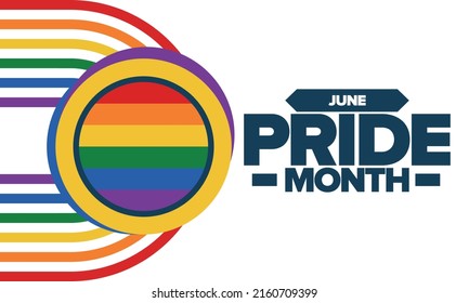 Pride Month in June. LGBT flag. Lesbian Gay Bisexual Transgender. Celebrated annual. Rainbow colours, love concept. Human rights and tolerance. Poster, banner and background. Vector illustration