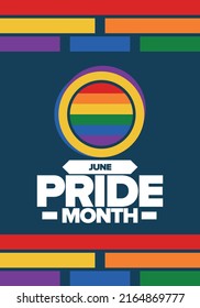 Pride Month in June. LGBT flag. Lesbian Gay. Celebrated annual. Rainbow colours, love concept. Human rights and tolerance. Poster, banner and background. Vector illustration