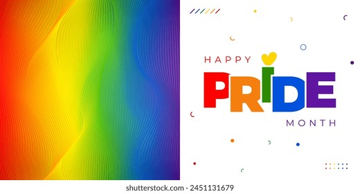 Anuncio del paisaje del mes del orgullo con el fondo del color del arco iris del orgullo lgbt Anuncio del día del orgullo, póster, volante, Plantilla de diseño de la tarjeta de invitación