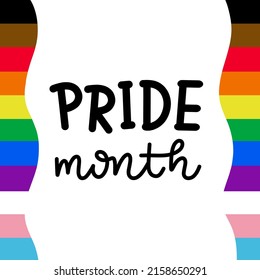 Pride Month Lettering with Rainbow Flag