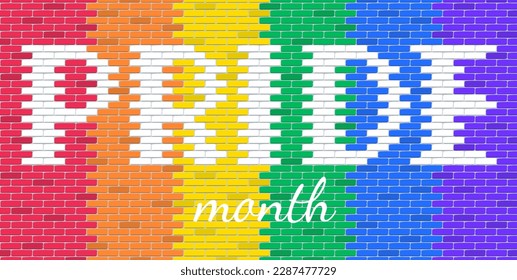 pride month lgbt flag colors brick wall background texture vector illustration