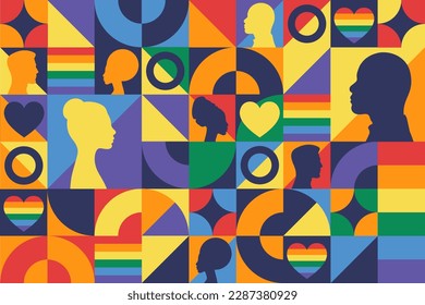 Pride Month. LGBT. June. Seamless geometric pattern. Template for background, banner, card, poster. Vector EPS10 illustration