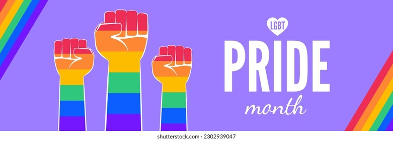 pride month  lgbt rainbow colorful raised fists banner background vector illustration