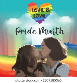 Pride Month LGBT Rainbow Heart, Love is Love, Couple