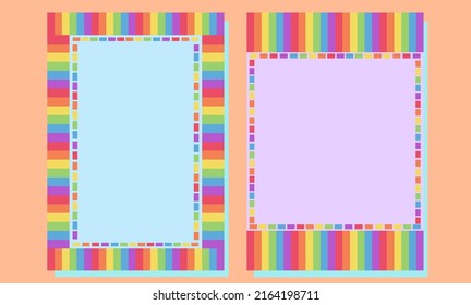 Pride Month with LGBTQ.The background or template consists of six colors: purple, yellow, orange, green, blue, red, framed by six small squares. by two designs