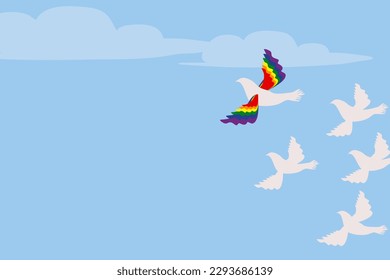 Mes de orgullo LGTB vectores de banner Arcoiris color de pájaro libertad Símbolo del orgullo . Símbolo del apoyo del mes de junio del orgullo. Copiar espacio