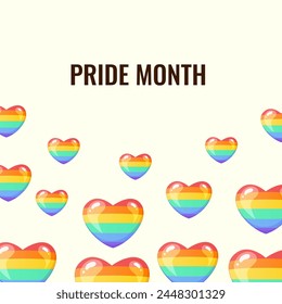 Pride month LGBTQ community poster, social media post template with rainbow hearts