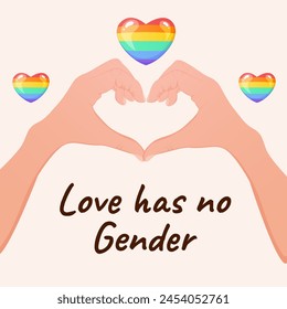 Pride month LGBTQ community social media post, banner with hands making a heart 