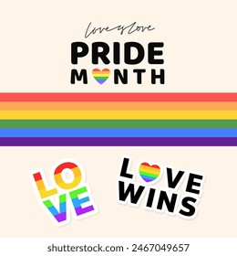 Pride month, LGBTQ+ flat style symbols with pride flags, gender signs, rainbow,LGBTQ pride community Symbols, Vector illustration EPS 10