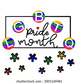 Pride month logo card .Rainbow Pride symbol with circle,LGBT,sexual minorities,gays and lesbians.Designer sign,logo,icon,colorful flower on a white background Vector.