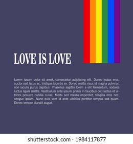 Logo del mes del Orgullo con bandera arcoíris. Símbolo de orgullo con corazón, LGBT, minorías sexuales, gays y lesbianas. El amor es amor. Ilustración vectorial