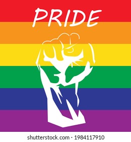 Pride month logo with rainbow flag. Pride symbol with heart, LGBT, sexual minorities, gays and lesbians. Love is love. Vector Illustration