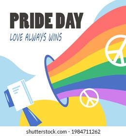 Logo del mes del Orgullo con bandera arcoíris. Símbolo de orgullo con corazón, LGBT, minorías sexuales, gays y lesbianas. El amor es amor. Ilustración vectorial