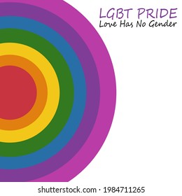 Pride month logo with rainbow flag. Pride symbol with heart, LGBT, sexual minorities, gays and lesbians. Love is love. Vector Illustration