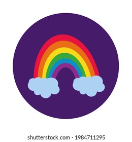 Pride month logo with rainbow flag. Pride symbol with heart, LGBT, sexual minorities, gays and lesbians. Love is love. Vector Illustration