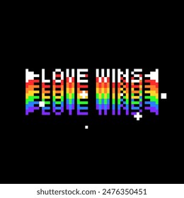 Pride Month oriented "Love Wins" Retro Style Typography with Rainbow Trails and Sparkles