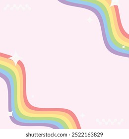 Pride Month Oriented Pink Background with Wavy Rainbow Flag Stripe Frame