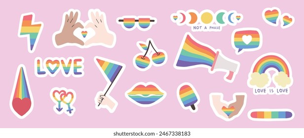 Pride Month Parade LGBTQ+ Stickers Bundle Vector Transparent