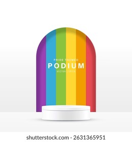 Pride month podium background with rainbow color decoration vector design  for product display