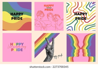 Pride Month post template set for social media. Design LGBT backgrounds layout for promotion for social networks