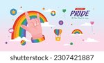 Pride Month Poster With I Love You Hand Gesture, Rainbow, Balloon, Vector, Illustration