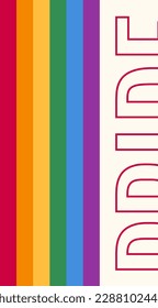 Pride month poster with rainbow and word Pride. Vector vertical social media post template or flyers.