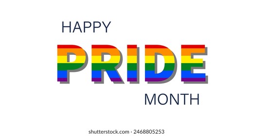 PRIDE MONTH Regenbogen-Alphabet.Happy pride month.Feiern Sie den LGBT-Pride-Monat mit buntem Regenbogen-Pride-Hintergrund für Banner, Grußkarte, Poster, Web-Banner, Social Media