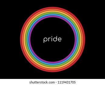 Pride Month Rainbow Circle Frame With Space For Text Isolated On Black Background. Vector Illustration.