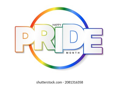 Pride month rainbow colors round  sticker on white background. LGBT, sexual minorities, gays and lesbians holiday. Banner, poster, placard designer. Vector illustration