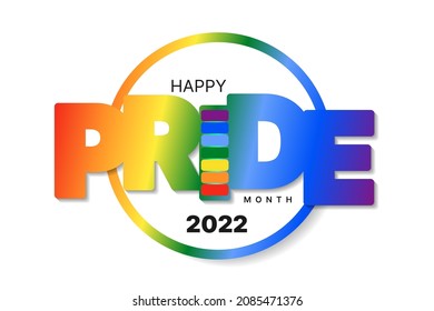 Pride month rainbow colors round  sticker on white background. LGBT, sexual minorities, gays and lesbians holiday. Banner, poster, placard designer. Vector illustration