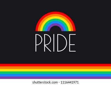 Pride Month Rainbow Flag Typography With Pride Rainbow - Vector Illustration For Pride Month Event Celebration - Black Background With Rainbow