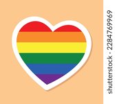 Pride Month rainbow heart sticker, LGBT community love symbol, vector design element