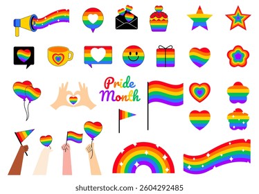 Pride Month Rainbow Icons and Symbols for LGBTQ Celebration
