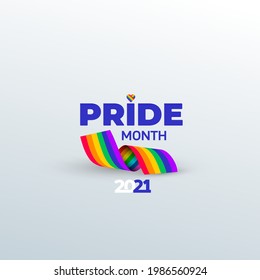 Pride Month. Rainbow Ribbon Symbol. Vector Pride Month Event Celebration Isolated On White Background.