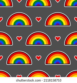 Pride month rainbow seamless pattern vector illustration. Pride parade rainbow for seamless background, LGBT pattern for textile, fabric, wrapping paper, wallpaper, packaging. 