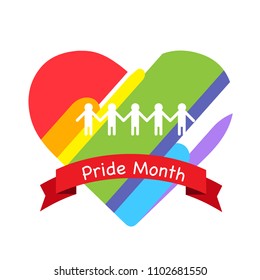 Pride Month Red Ribbon Rainbow Heart Background Vector Image
