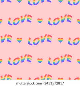 Pride Month seamless pattern.  Symbol of the LGBT community and Rainbow elements. Perfect for fabric, textile, wrapping paper, wallpaper and other print and design. Vector illustration