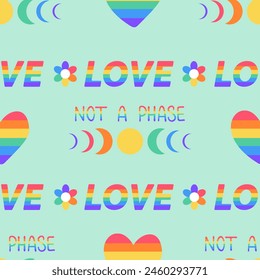 Pride Month seamless pattern.  Symbol of the LGBT community and Rainbow elements. Perfect for fabric, textile, wrapping paper, wallpaper and other print and design. Vector illustration