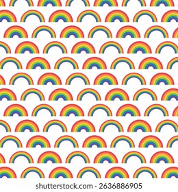 Pride month seamless pattern.Colorful half circles repeat pattern isolated on white background.Vector graphic rainbow background.