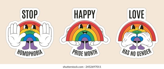 Pride Month Slogan und Phrasen Aufkleber Pack im groovigen Retro-Stil