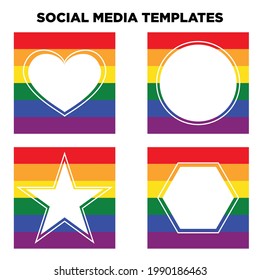 Pride Month Social Media Templates Vector Can be Used in social Media post Shape cut in heart circle star hexagon 