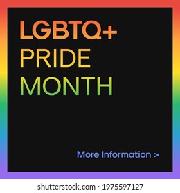 Pride Month Square Banner Template For Social Media Post, Carousel, Cover Image. LGBTQ Pride Month Banner Vector With LGBT Flag Rainbow Gradient Background. 