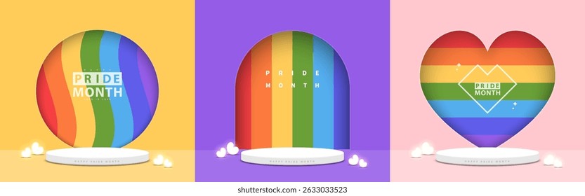 Pride mês palco conjunto de pódio. Ilustração vetorial.