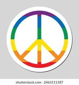 Pride month sticker with shadow vector illustration isolated. Rainbow colors peace symbol