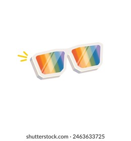 pride month sunglasses retro groovy hippie style with pride rainbow lens and white frame isolated on transparent background. Retro vintage Pride month, LGBT and LGBTQ sunglasses icon, sticker, poster