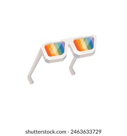 pride month sunglasses retro groovy hippie style with pride rainbow lens and white frame isolated on transparent background. Retro vintage Pride month, LGBT and LGBTQ sunglasses icon, sticker, poster