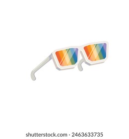 pride month sunglasses retro groovy hippie style with pride rainbow lens and white frame isolated on transparent background. Retro vintage Pride month, LGBT and LGBTQ sunglasses icon, sticker, poster