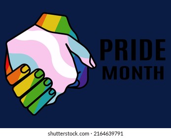 Pride month, support hand in flag colors, idea for poster, banner or flyer vector illustration